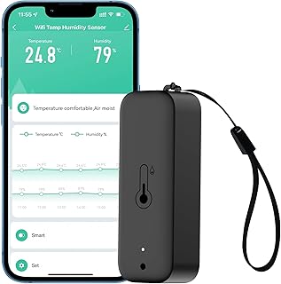 Smart Hygrometer Thermometer: wasserdichtes Feuchtigkeits und Temperatursensor mit App-Alarmbenachrichtigung, Selbstmagnetischer WiFi sensor für den Innen Außenbereich, kompatibel Alexa (1PC,Black)