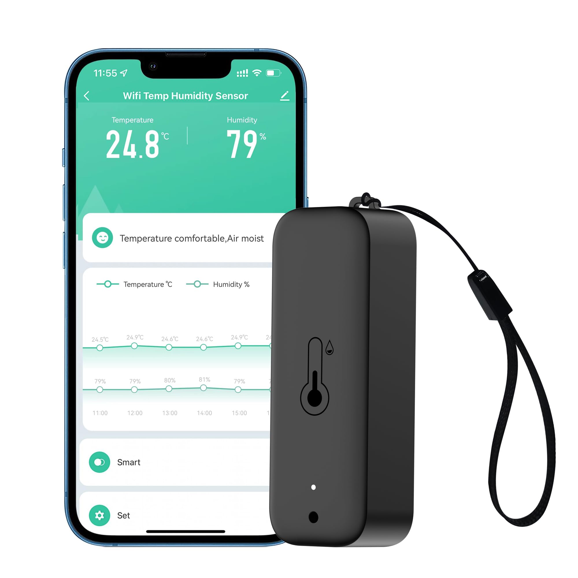 Wi-Fi Smart Thermometer Hygrometer: Wireless Temperature Humidity Sensor with App Alerts, Data Storage Export, Waterproof Remote Monitor for Cellar Greenhouse, Compatible with Alexa (1 Pcak)