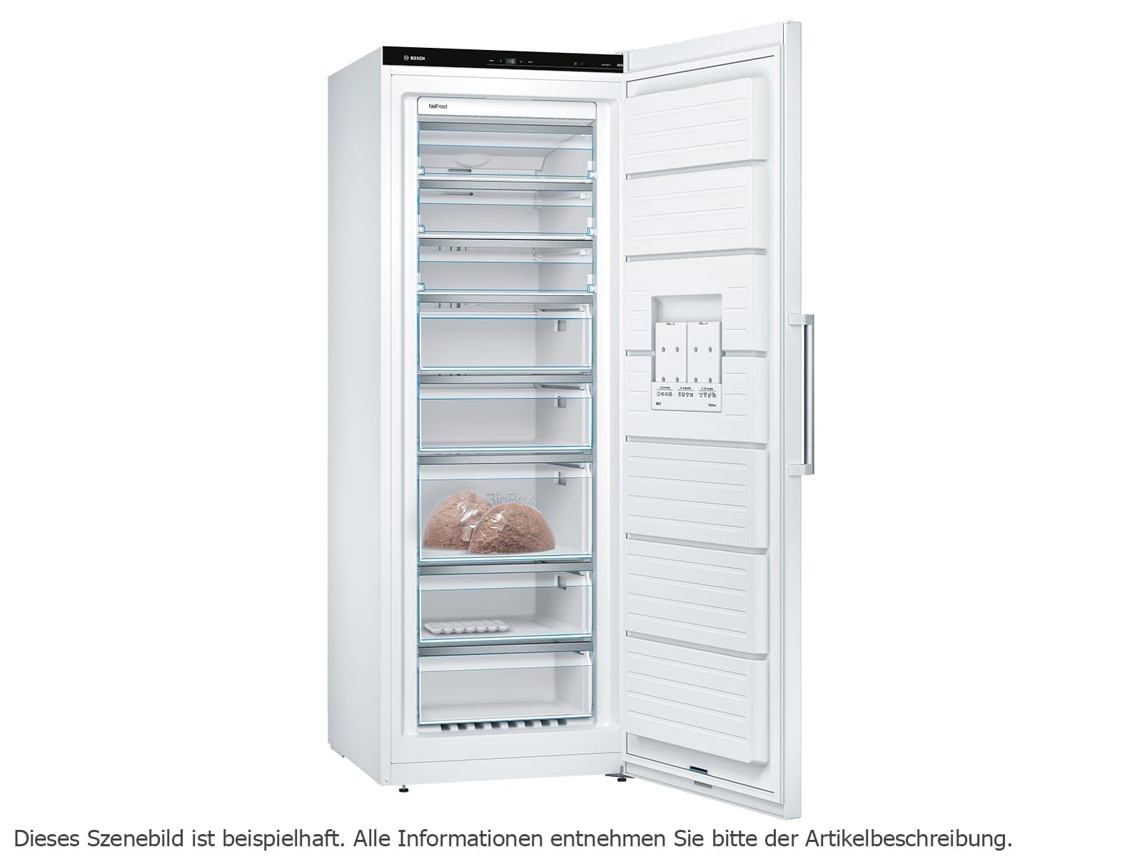 Bosch GSN58DWDV, Serie 6, Gefrierschrank, 191 x 70 cm, 366 L, noFrost, Big Box-Schublade für Gefriergut, flexibler Gefrierraum mit Vario Zone, Konstante Temperatur mit FreshSense, TouchControl, Weiß