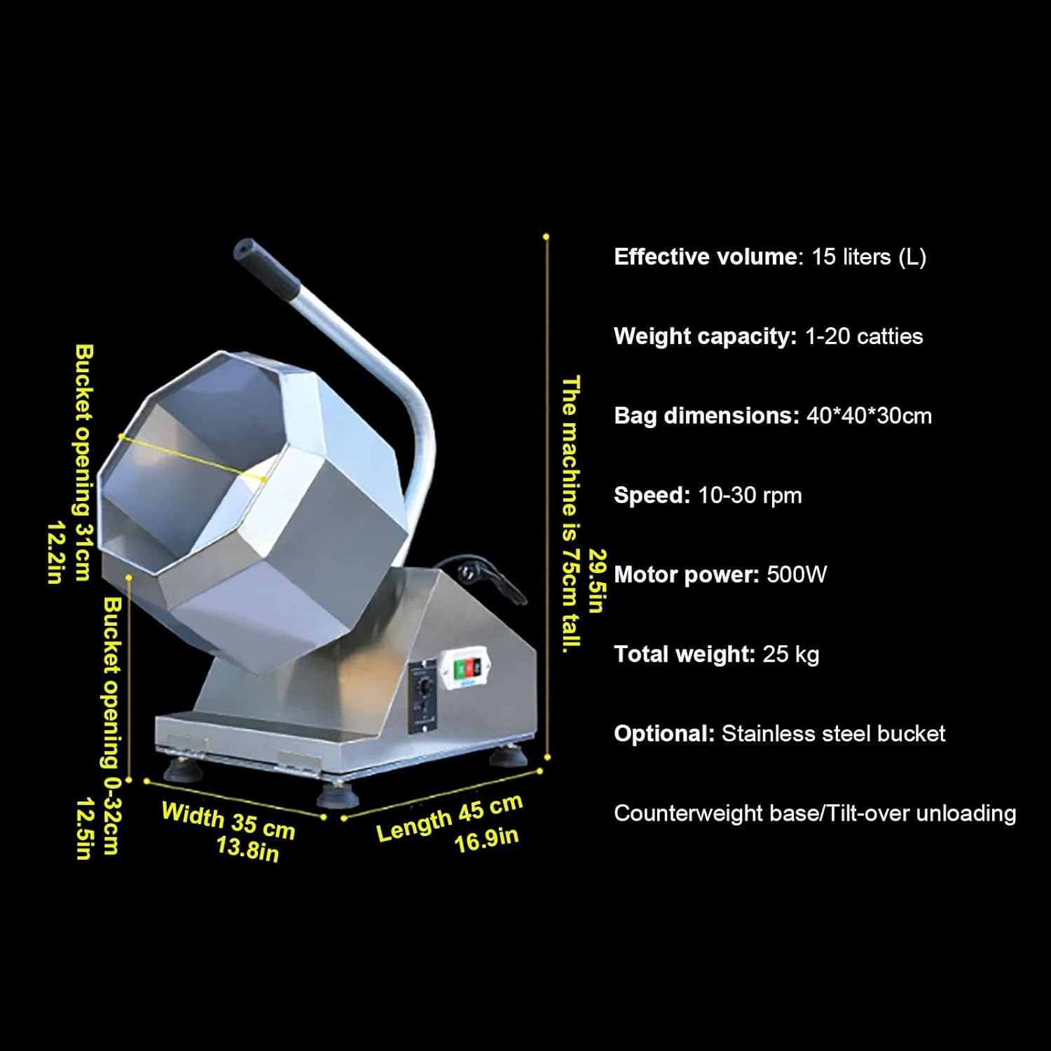 Octagonal Seasoning Mixer, Commercial Food Tumbler, Snack Flavor Coating Machine, Electric Mixing, Stainless Steel, Grade, Easy to Clean, Operate for Street Vendor, Home Business