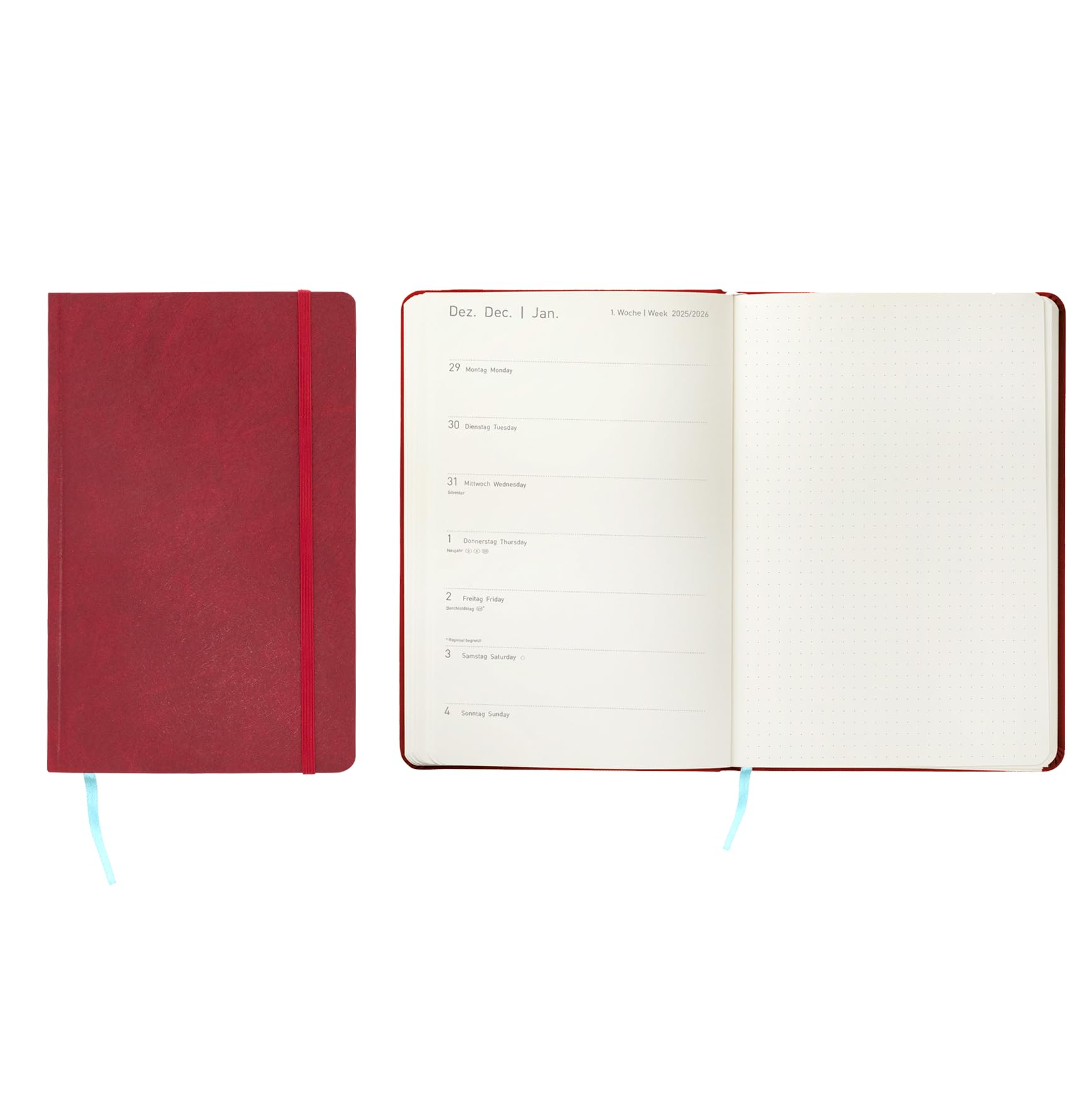 Idena 12103 Pocket Calendar 2026 in Format 13 x 21 cm, 1 Week on 1 Page, Diary in Red, Elastic Band, Inner Pocket and Bookmark Ribbon