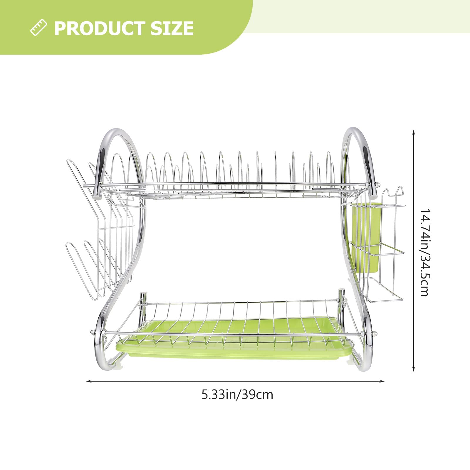 SUPVOX Égouttoir à Vaisselle Double Couche en Métal Vert Porte-ustensiles Intégré et Système de Drainage Pratique Cuisine, Hôtels et Restaurants