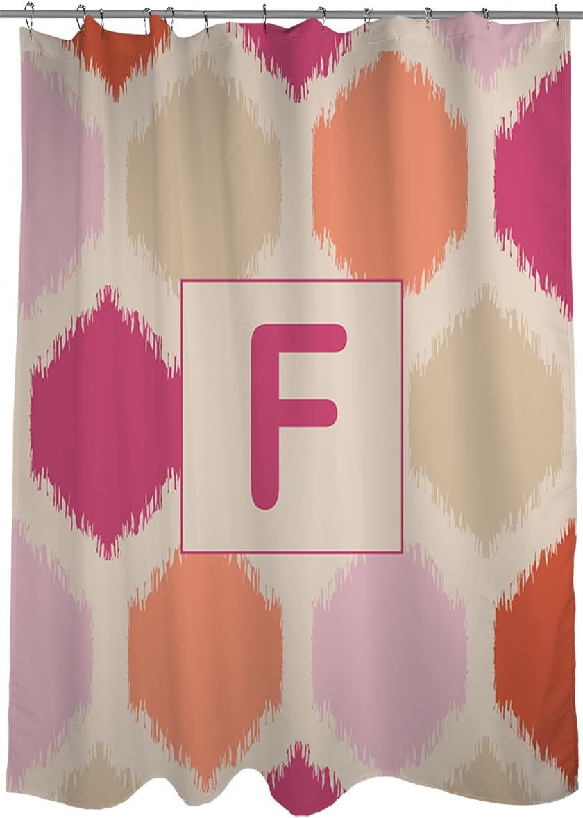 Manual Woodworkers & Weavers Shower Curtain, Monogrammed Letter F, Pink Batik