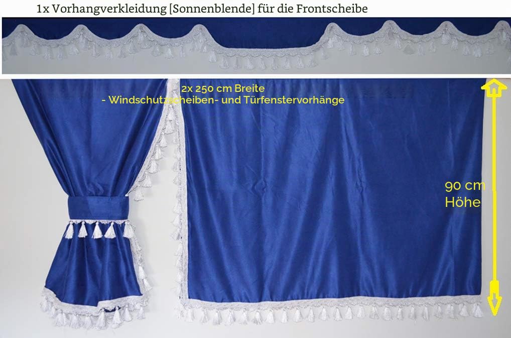 Komplettes Set von LKW-Vorhängen blau mit weißen Laschen für DAF Volvo Scania Man Mercedes Renault