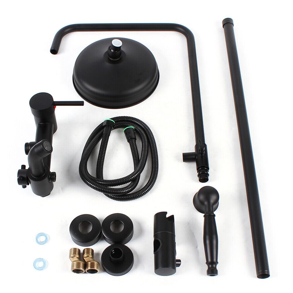 3 in 1 Duschsystem (Vintage Schwarz), Regenbrause Set, Regenbrause System, Duschzubehör, Dusche mit großer Regenbrause, Handbrause und Wasserhahn Dusche, Wasserhahn höhenverstellbar