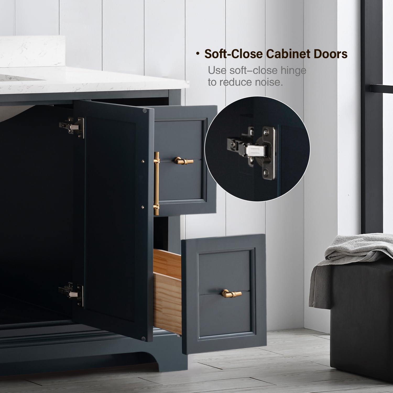 Vanity Art 48 Inch Single Sink Bathroom Vanity with Stone Top | Undermount Rectangular Sink Cabinet Soft Closing Doors, Dovetailed Drawers, No Mirror VA5048-VSB