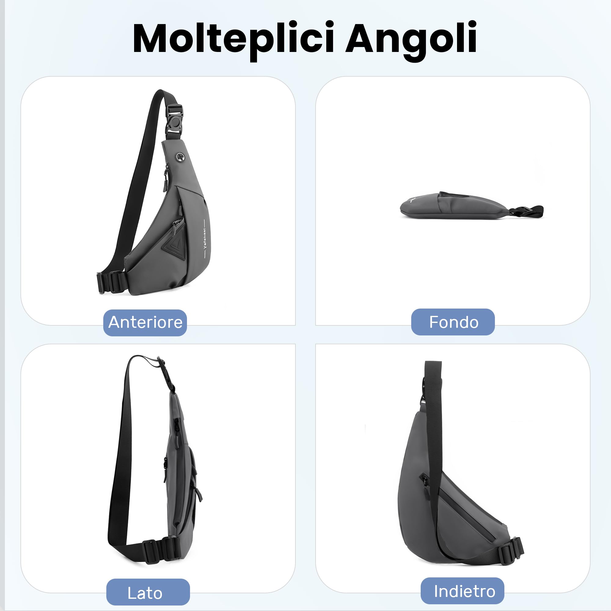Zaino Monospalla da Uomo Zaino a Tracolla Sling Bag Piccolo Borse a Spalla Sport Borse Petto Ciclismo Viaggio Antifurto Impermeabil Poliestere Borsa Crossbody Grigia Spalla Sinistra