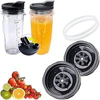 Vista 1 de Cuchillas de repuesto de 4 pulgadas y 7 aletas y tazas de 24 onzas para licuadora ninja, paquete de 2