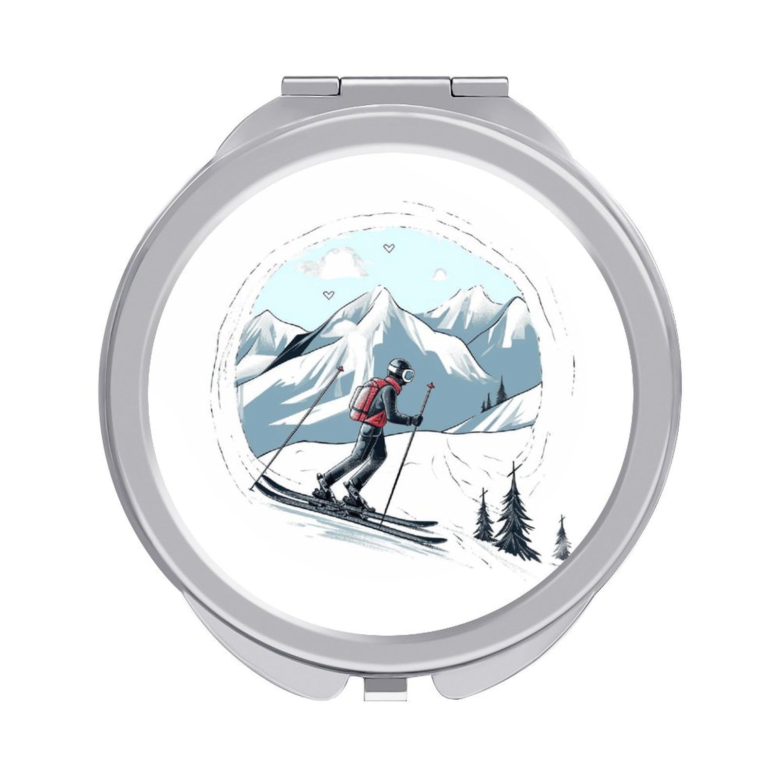 FekiLoot Skiing Theme Travel Makeup Mirror 2 X /1 X Magnifying Slim Pocket Mirrors Compact for Purse Travel Makeup Mirrors for Pocket, Handbag, Purse Women Gift