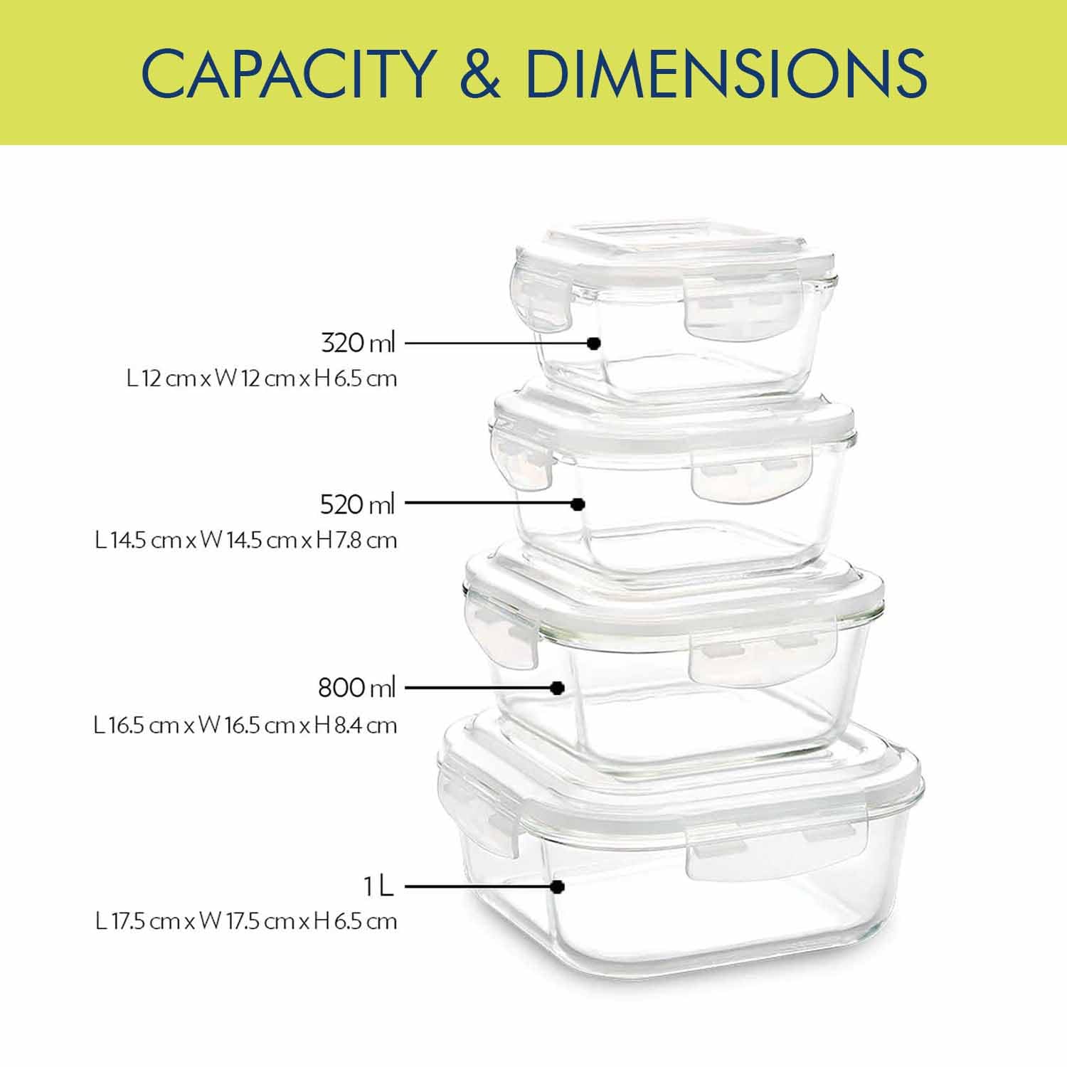 Borosil Klip N Store Glass Storage Container For Kitchen With Air-Tight Lid, Microwave & Oven Safe, Square, 1 L, Clear - Image 3 thumbnail