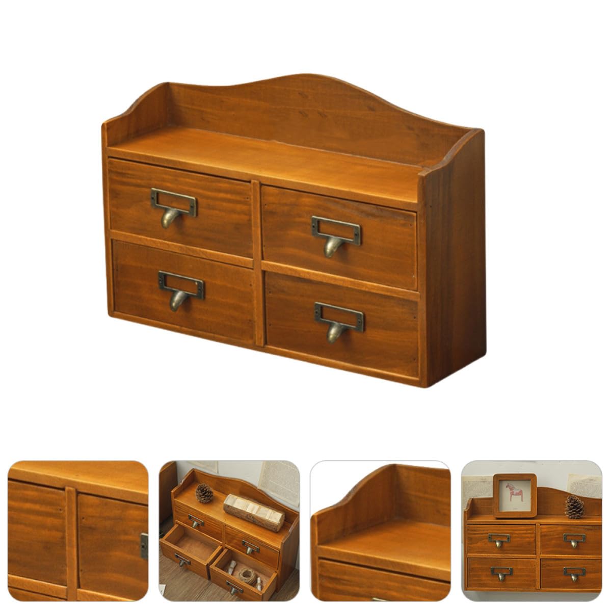 Retro Schmuckorganizer Holz mit Schublade für Kosmetik und Schmuck