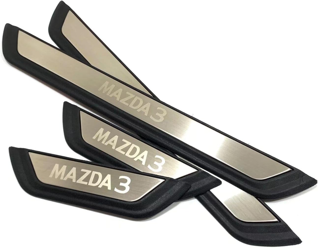 Car Door Sill Scuff Protector, for Mazda 3 2020-2023 2024 2025 Accessories Parts, Stainless Steel with abs Plastic Door Entry Guard Plate Trim Cover, Auto Interior Accessory Kick Panels 4pcs Set
