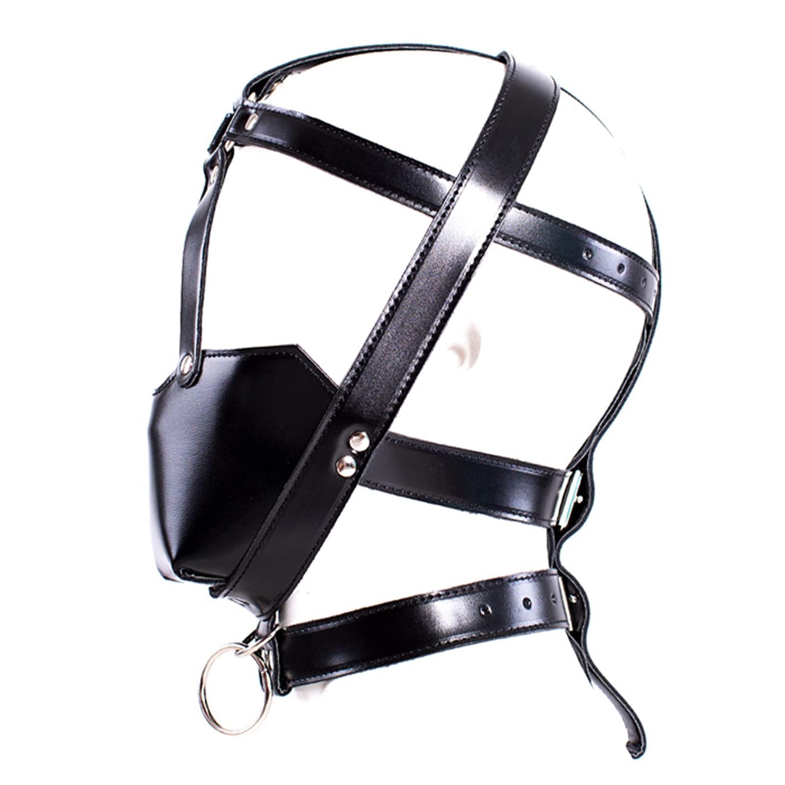 BDSM Bondage Kopf-Geschirr Fetisch Maulkorb mit Halsband und Metall O-Ring SM Leder Pferdekopf Fesselgurte Maulsperre Bondage Einstellbar Sklaven Flirten Sexspielzeug für Paare Frauen Männer