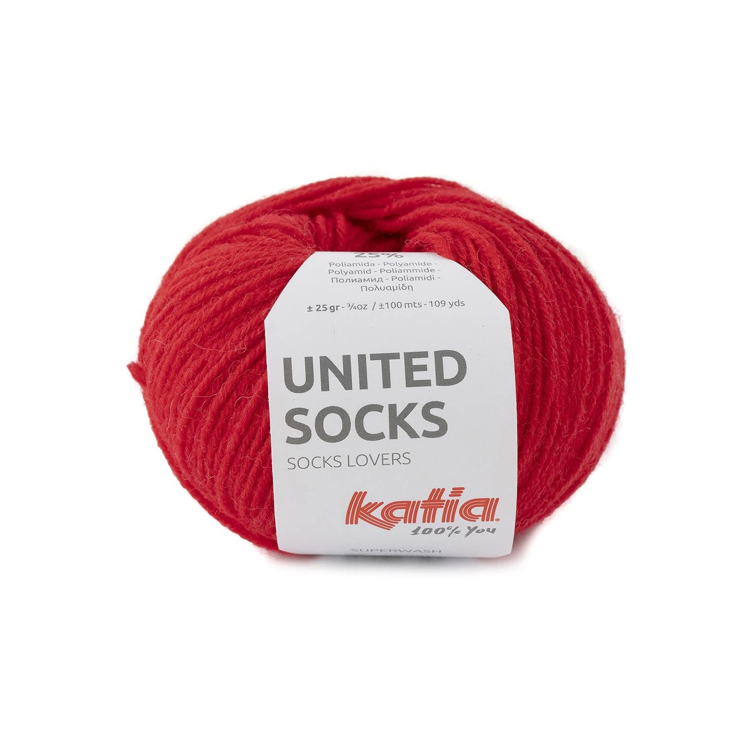 United Socks Sockenwolle Knäuel 25g - Farbe 17, rot; 24 Unifarben zum Kombinieren