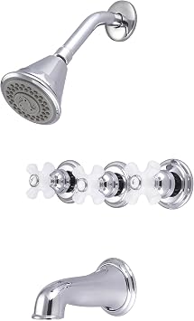 Central Brass 8968-B3 Brass Four Function Showerhead Three Handle Tube & Shower Set in Chrome