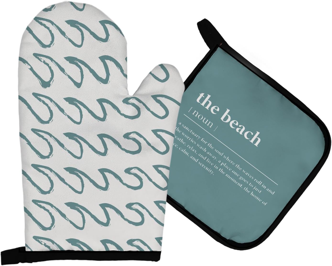 Mingnei Ocean The Beach Oven Mitts and Pot Holders Sets, Funny Summer Beach House Wave Heat Resistant Potholder Kitchen Decor for Cooking Baking BBQ,Coastal Wave Oven Glove Set, Beach House Gifts