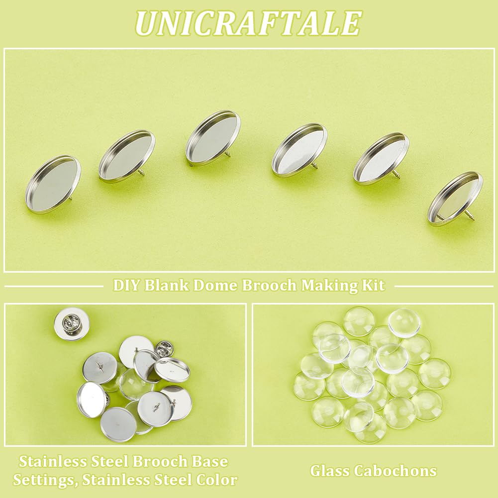 UNICRAFTALE DIY Brosche-Set – 30 Stück 20 Mm Lünetten Mit Cabochons & Schmetterlingsnadeln, Edelstahl