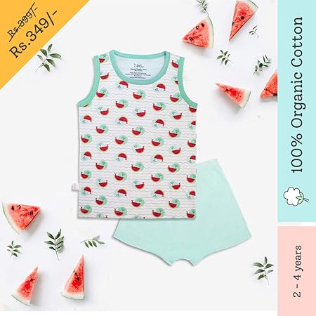 SuperBottoms - Organic Cotton Comfort Wear (Top/Vest and Shorts Set/Combo) for Babies/todders/Kids (Whaler Melon, 2-4 Year)