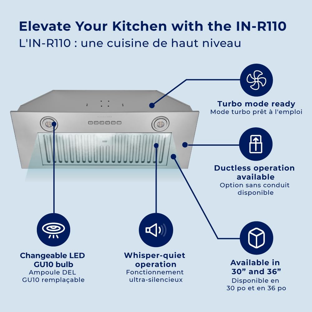 Hauslane Range Hood Insert 36 Inch, Hood Vent for Kitchen| HauSMART™ App & Voice Control |4-Speed Fan, LED GU10 Lights | Dishwasher-Safe Baffle Filters, Stainless Steel Ducted|Ductless Range Hood