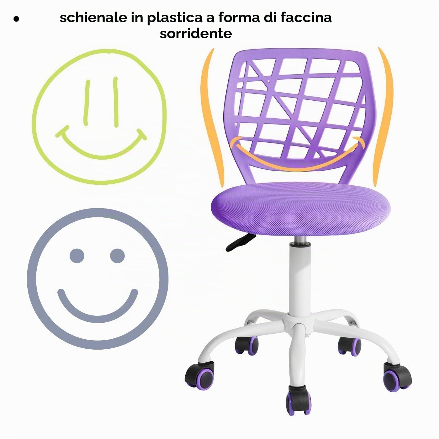 FurnitureR Colourful Desk Chair, Modern Adjustable Design Computer Seat, Swivel Armless Desk Task Chair, Kids Study Room Home Office Chair Task Chair, Viola