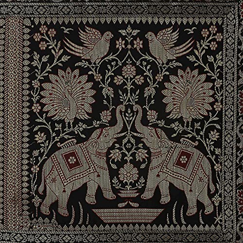 Image of Home Decor Brocade Silk Table Runner for Dinning Table & Centre Table Elephant & Peacock / 16 X 60 Inches (Black)