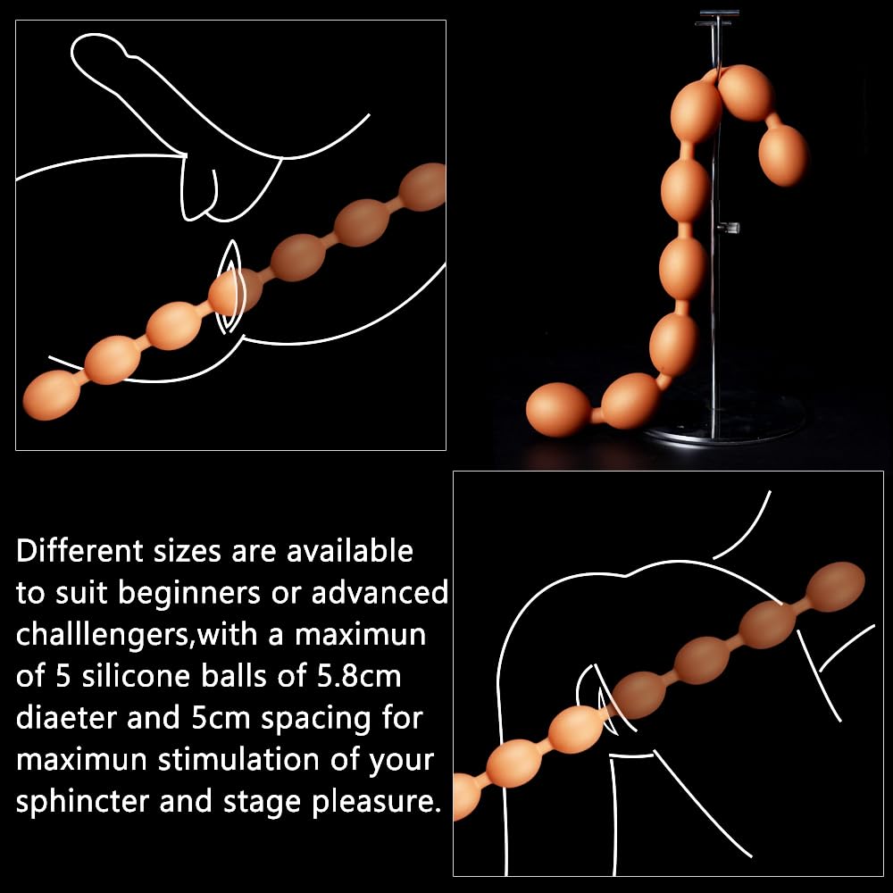 Seckoe Extra Lang Anal Beads Analverkehr für Liebeskugeln Silikon Analhaken Prostata Massager Analkette Analkugeln Groß Anal Kugel Sm Sexspielzeug Für Frauen Männer (M)
