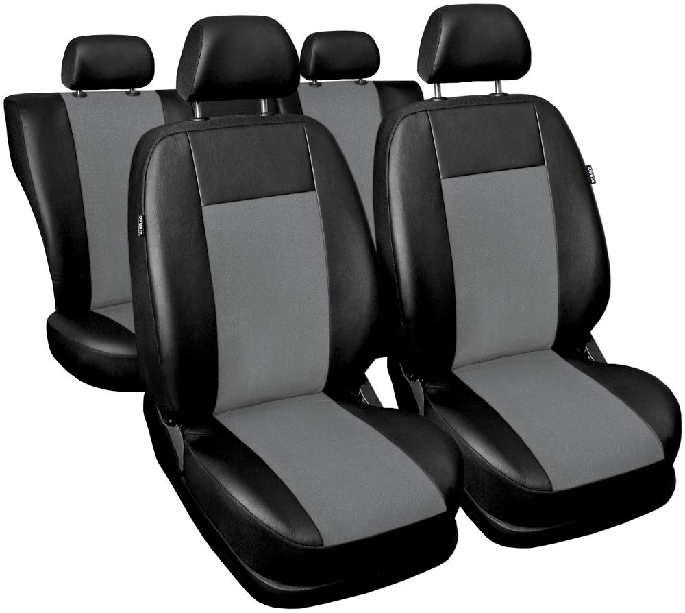 DKMOTOLEATHERETTE CAR SEAT COVERS FULL SET UNIVERSAL FIT AIRBAG COMPATIBLE (Grey)