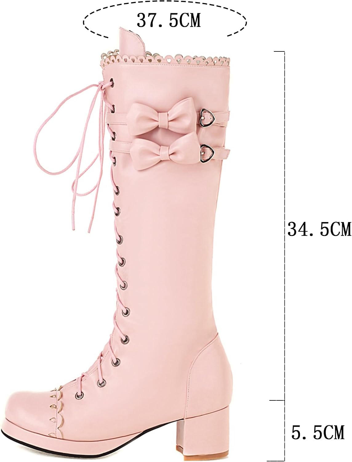 Girls Lace Up Lolita Bow Knee High Boots