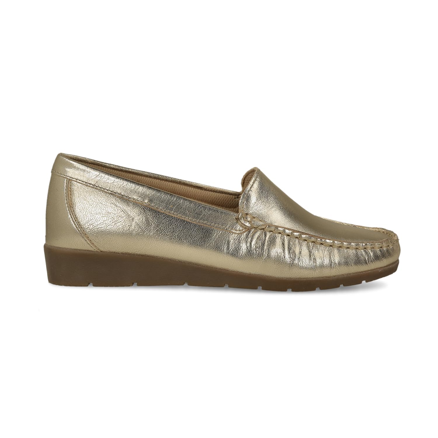 Mocassini in Pelle Comodi per Donna Anziana. Loafer Kiowa Casual Cuciti a Mano. Molto Flessibili. Suola in Gomma. Scarpa da Passeggio. Colore Nero e Oro.