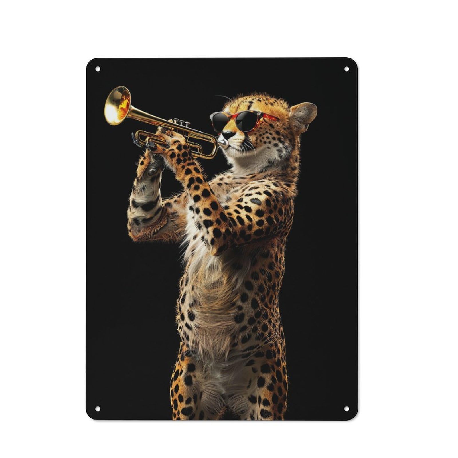Junmoney Style-24 Tin Wall Plaque 40X30cm With Cheetah Trumpet For Garage Wall, For People Furnishing A Garage, For Retro Home Interiors