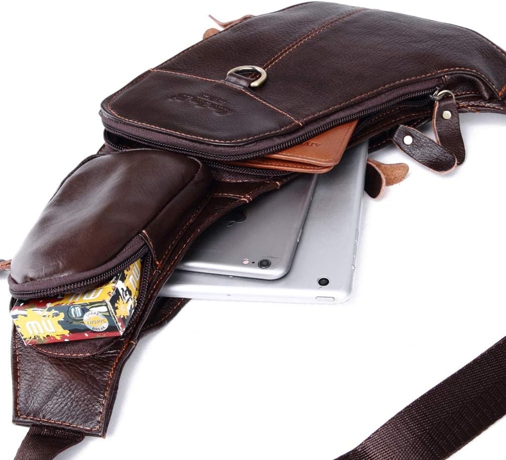 Hebetag Leather Sling Bag Crossbody Backpack for Men Women Travel Outdoor Camping - Image 7