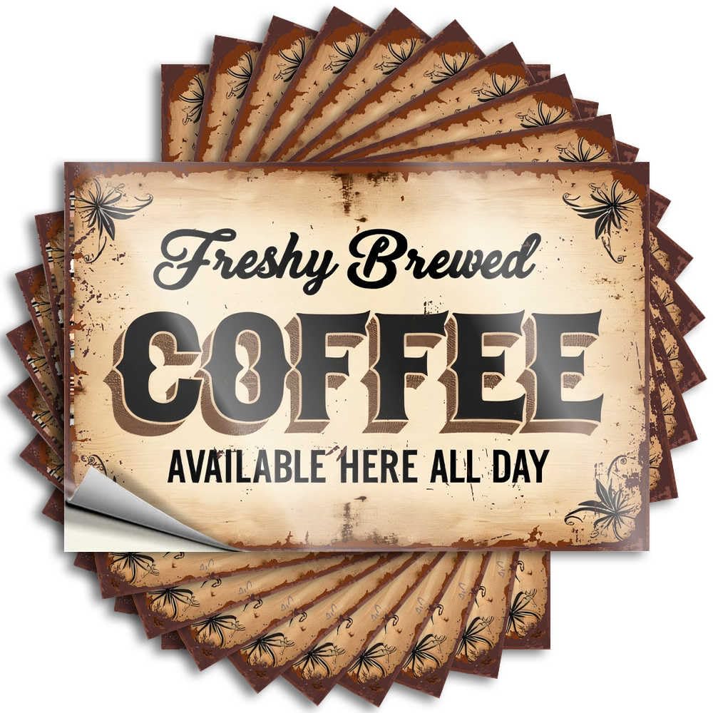 Retro Kitchen Decor Decals - Unique Western Wall Freshly Brewed Coffee Available All Day(8X12CM)