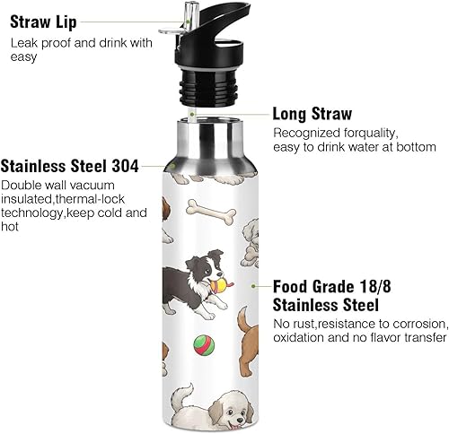 Miniatura 3 de Cute Dogs White Stainless Steel Water Bottle 20 Oz Leakproof Water Bottles, BPA-Free Sports Water Bottle