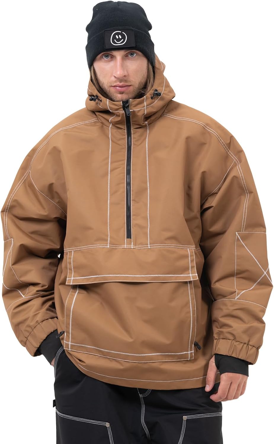 SNOWVERB Mens Baggy Snow Insulated Jacket Winter Waterproof Big Cargo Pocket Windproof Snowboarding Jacket with Hood