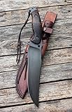 Alfamart CUSTOM HANDMADE CARBON STEEL ACID WASH TACTICAL FIGHTING HUNTING BOWIE KNIFE WITH LEATHER SHEATH AND WOODEN HANDLE.