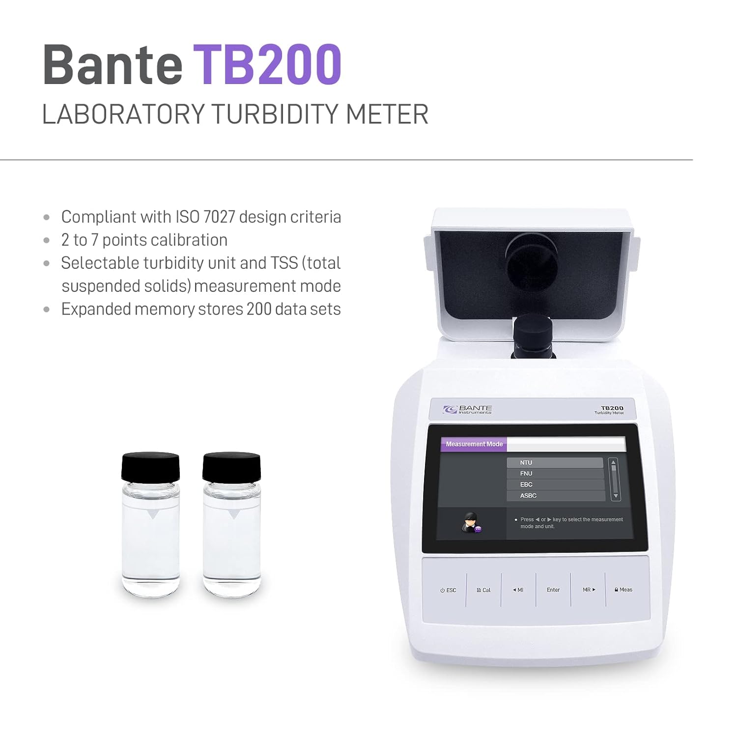 Bante TB200 Laboratory Turbidity Meter | Turbidimeter | 2 to 7 Points Calibration, Selectable TSS Measurement Mode and Turbidity Units, Accuracy ±2%