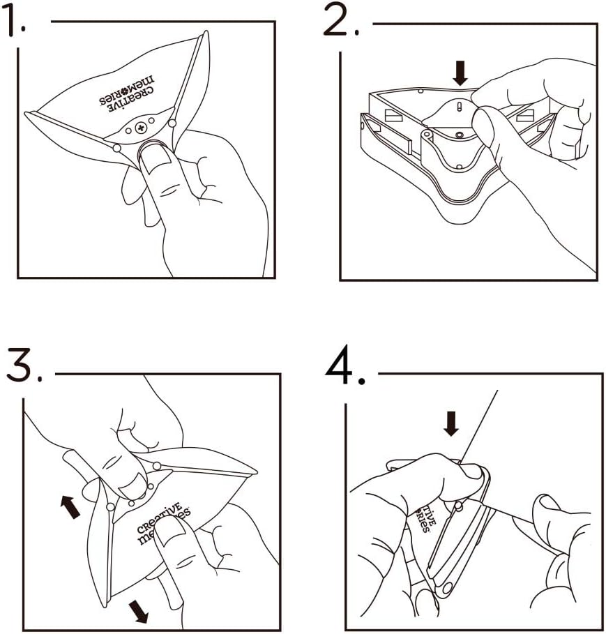 Four-step diagram illustrating how to use the corner rounder
