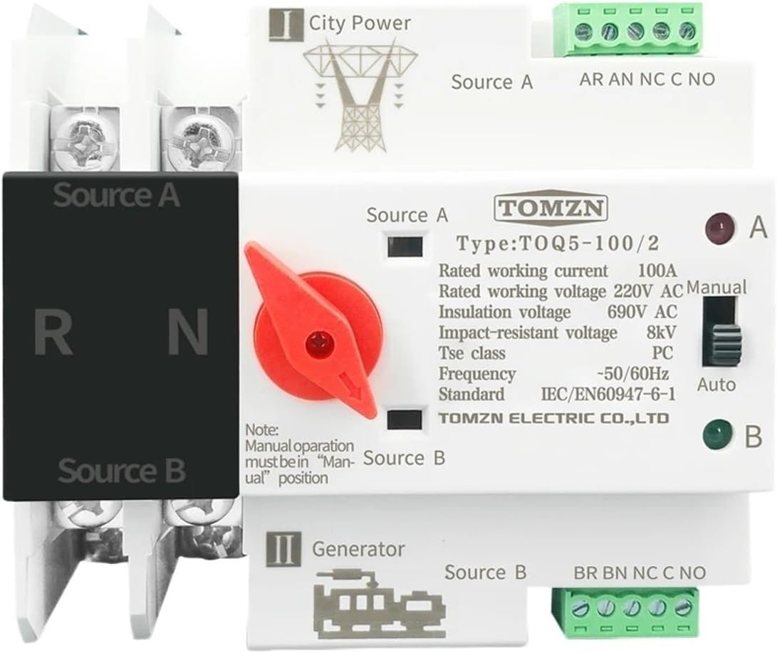 Rail 220V 110V Dual Power Selector Switches 2P 63A 100A 125A(230V,100A)