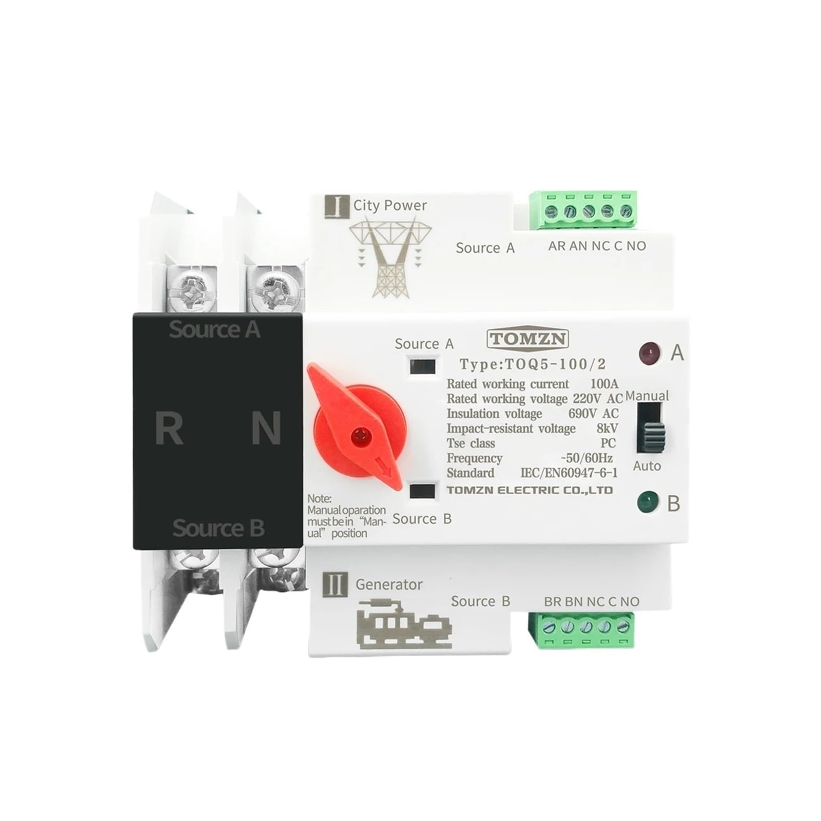 VSPPJYFG Rail 220V 110V Dual Power Selector Switches 2P 63A 100A 125A(230V,25v)