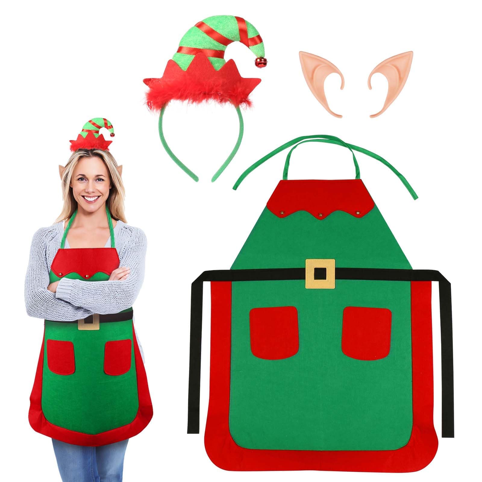 Set 3 Grembiuli Da Cucina Natalizi Con Cappello Da Elfo - Divertenti E