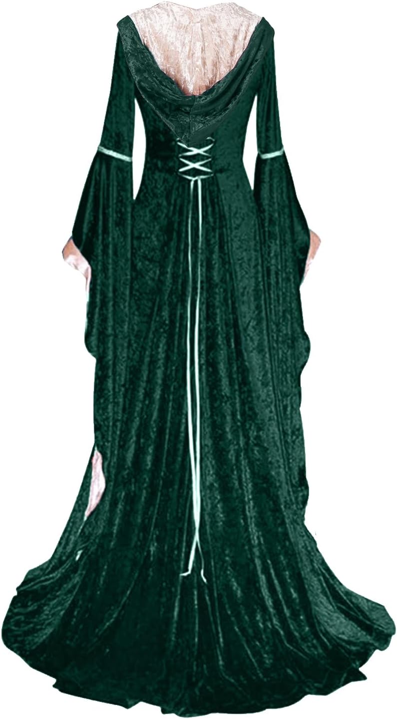 PYAEAS Womens Renaissance Velvet Dress Halloween Victorian Hooded Gown Dresses Medieval Gothic Vampire Costumes Cosplay - Image 3