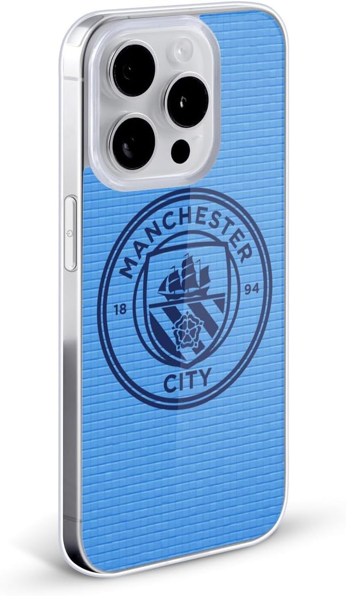Head Case Designs Officially Licensed Manchester City Man City FC Blue Tile Obsidian Mono Badge Pixels Gel Case [Military Grade Protection] Compatible with Apple iPhone 13 and Compatible with MagSafe