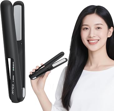 Kiboer Cordless Hair Iron, 2-Way, Curl/Straight, Damage-Resistant, High Concentration of Negative Ions, Mini, Small, Lightweight, 0.7 inch 18 mm Plate Bob Semi-Long, Mens Short, 3 Temperature