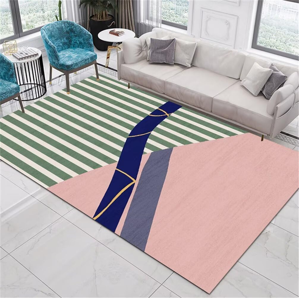 Tapis de sol enfant et bureau 150x200cm rayé vert et rose