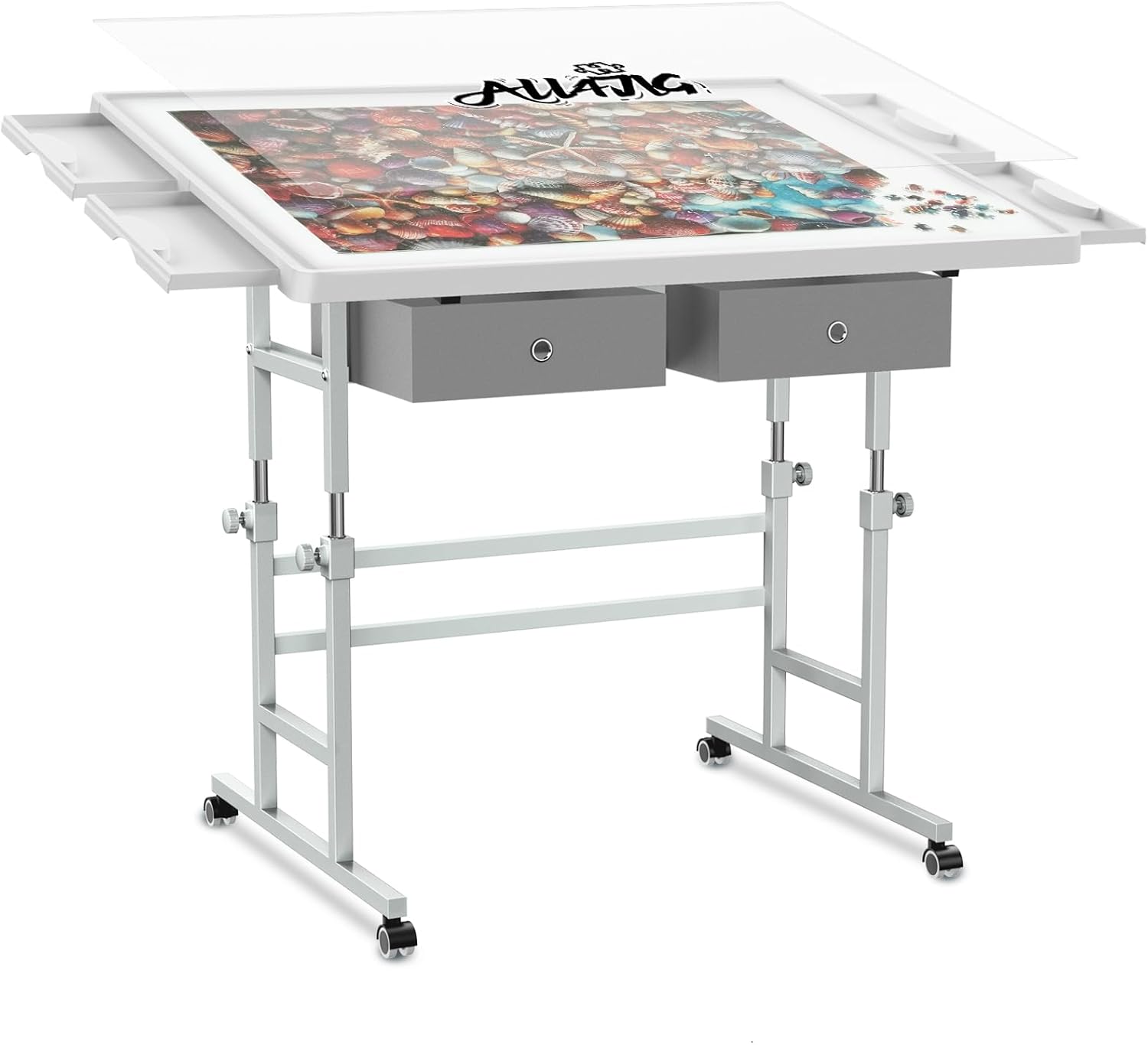 ALL4JIG 1500 Piece Light-Weight Adjustable Tilting Plastic Jigsaw Puzzle Table for Adults, 35"x26" Multi-Functional Puzzle Board with 4 Drawers & Protective Cover, 45-Degree Any-Angle Tilt