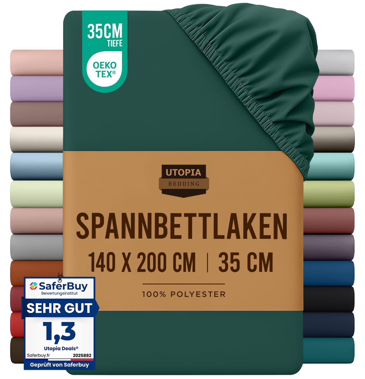 Utopia Bedding - Spannbettlaken 140x200cm - Smaragd Grün - Gebürstete Polyester-Mikrofaser Spannbetttuch - 35 cm Tiefe Tasche