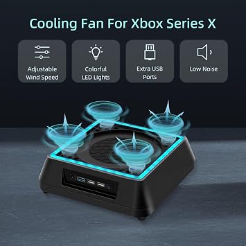 Mcbazel Cooling Fan for Xbox Series X, Xbox Series X Cooling Fan Stand with 3 Adjustable Speeds, 6 Colors RGB LED Light, Low Noise, Extra USB Ports Cooling System for Xbox Series x Console only