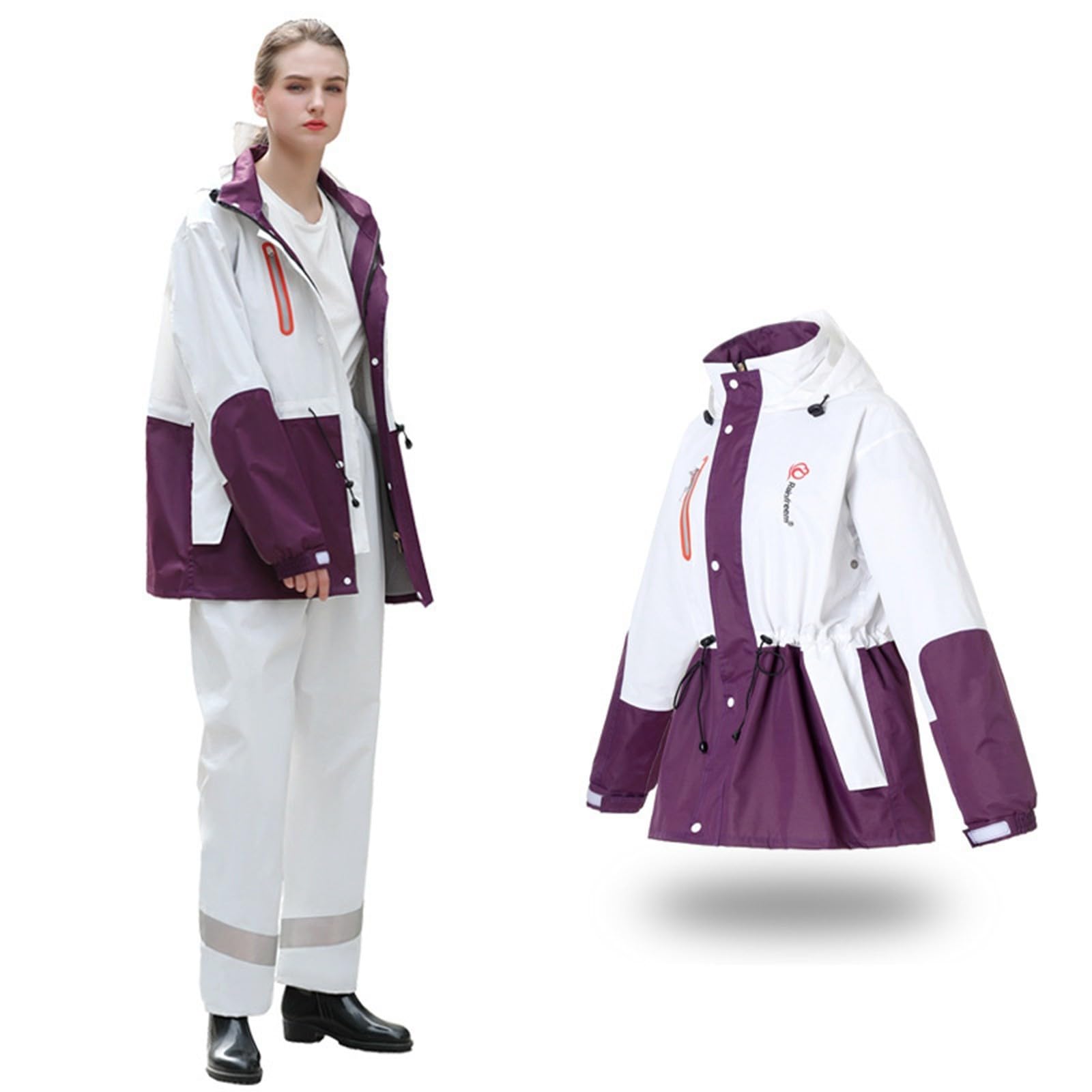 Tuta antipioggia da uomo e donna, riflettente, a due pezzi, a maniche lunghe, con cappuccio e pantaloni a vita alta, tuta da moto, 2 pezzi, pieghevole