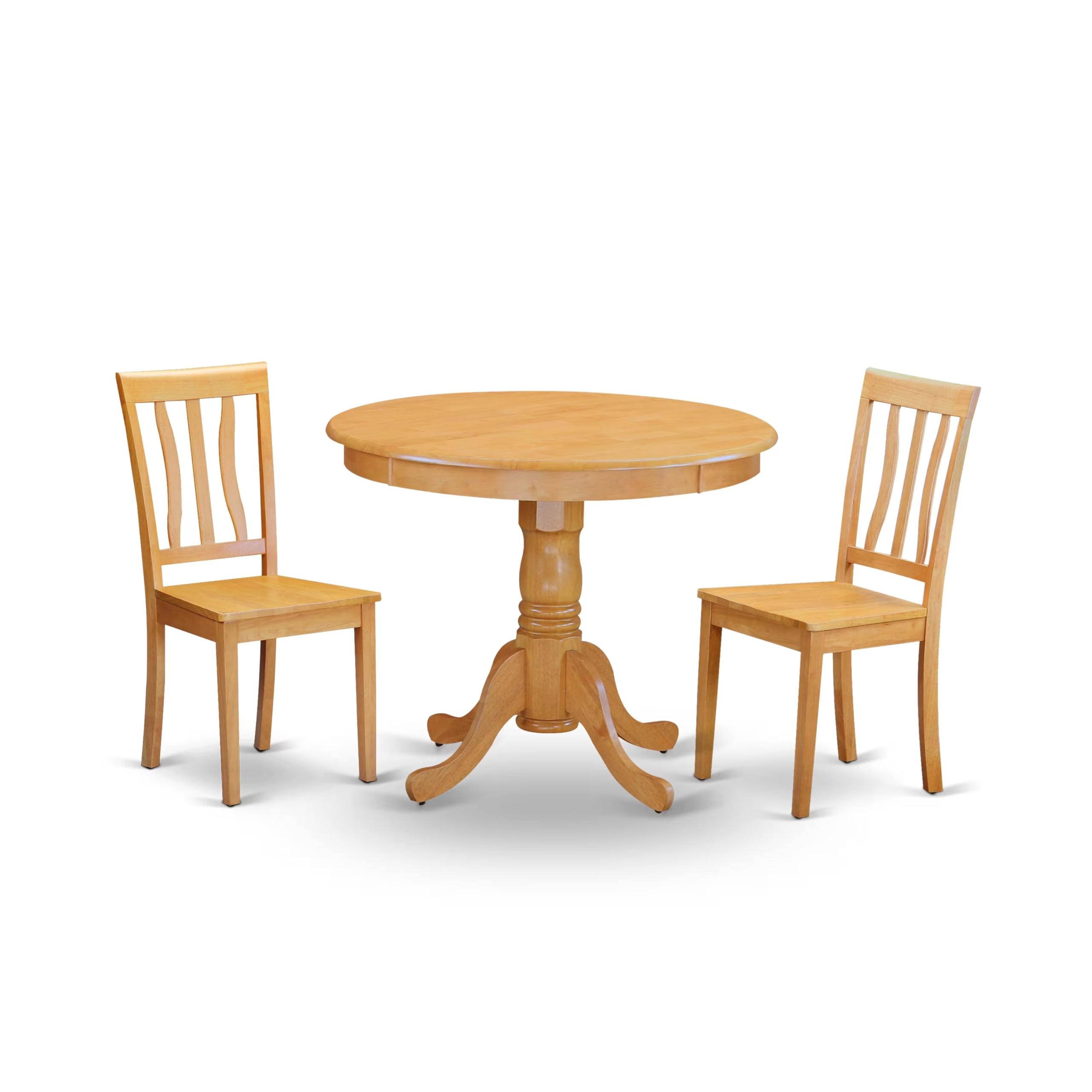 East West Furniture ANTI3-BLK-W - Set da cucina in stile antico, composto da un tavolo rotondo per sala da pranzo con piedistallo e 2 sedie in legno massello, 91 x 91 cm