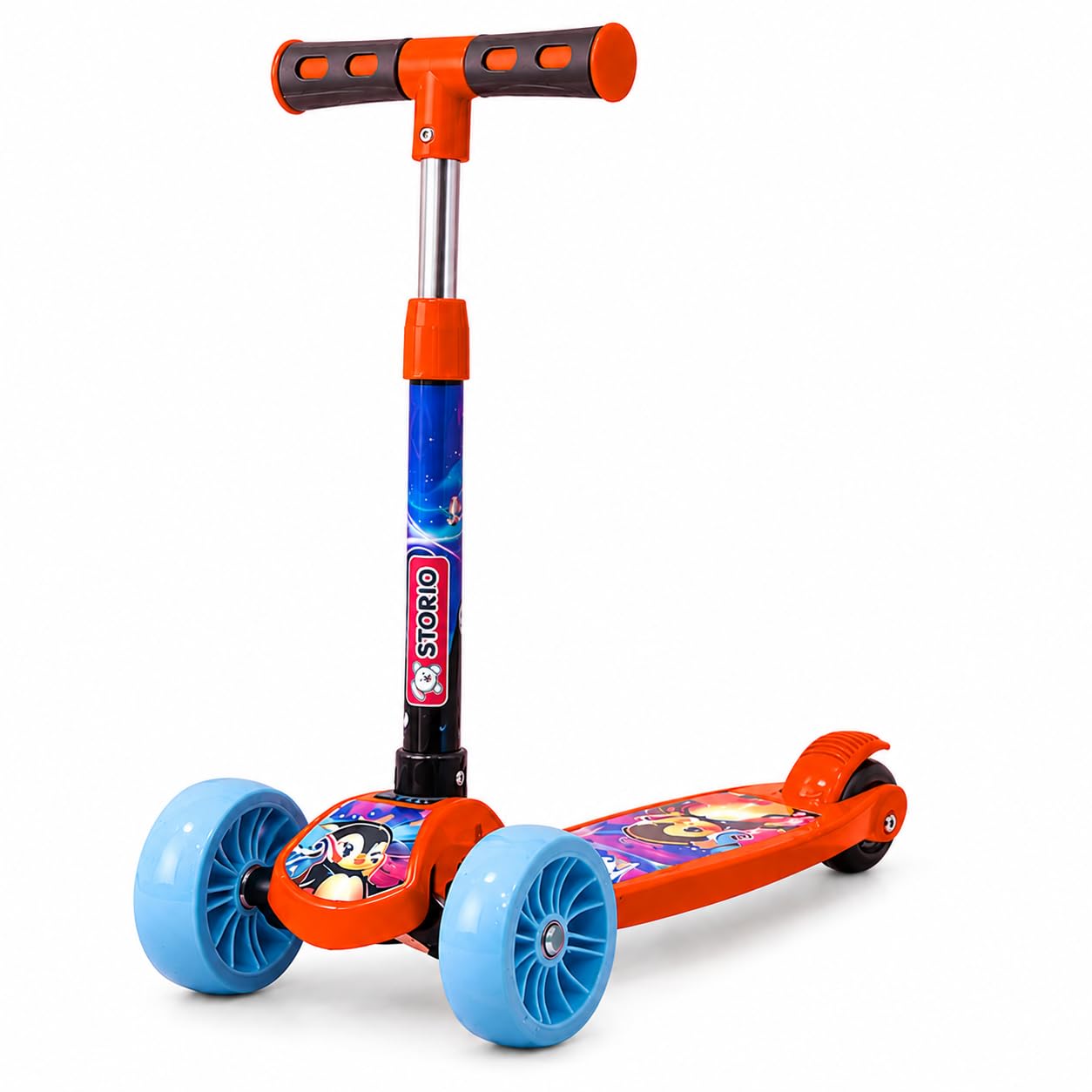 Storio Foldable Kick Scooter for Kids, 3-Wheel Design, Adjustable Handle, Wide Deck with PVC Wheels, Lightweight Portable, Indoor Outdoor Use, for Boys and Girls 3+ Years, Red & Sky Blue-picture-10